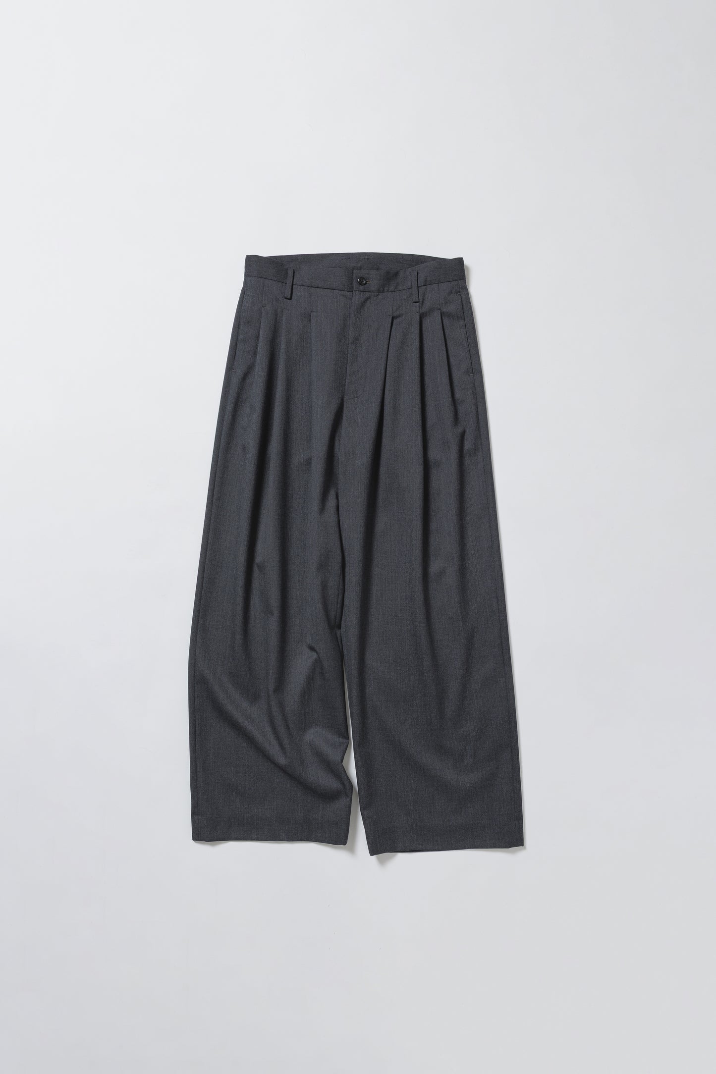 【nakedgauge】WOOL GABARDINE 3PLEAT WIDE SLACKS, CHARCOAL GRAY