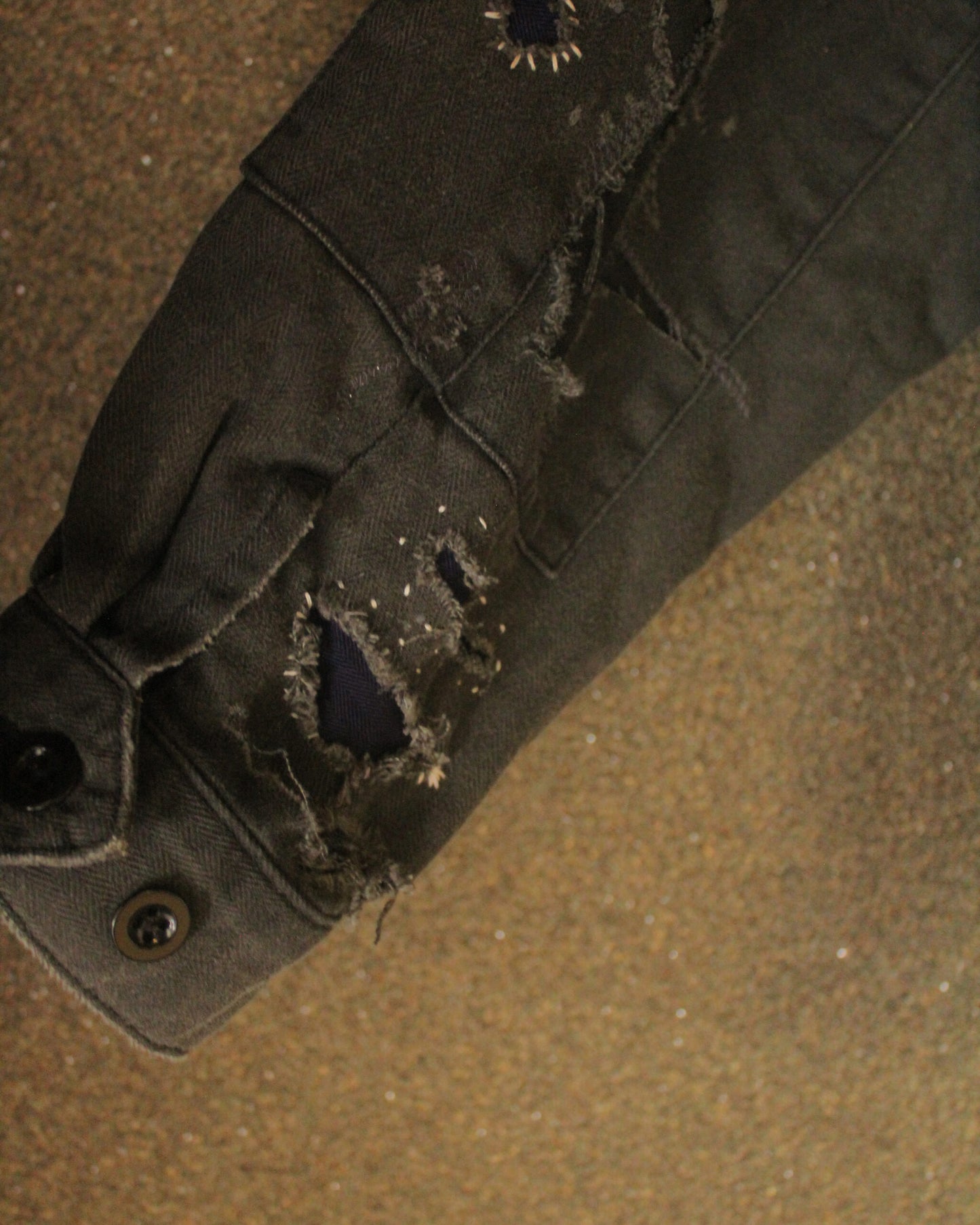 【ANACHRONORM】 REMAKED HERRINGBONE MILITARY SHIRTS JACKET, BLACK