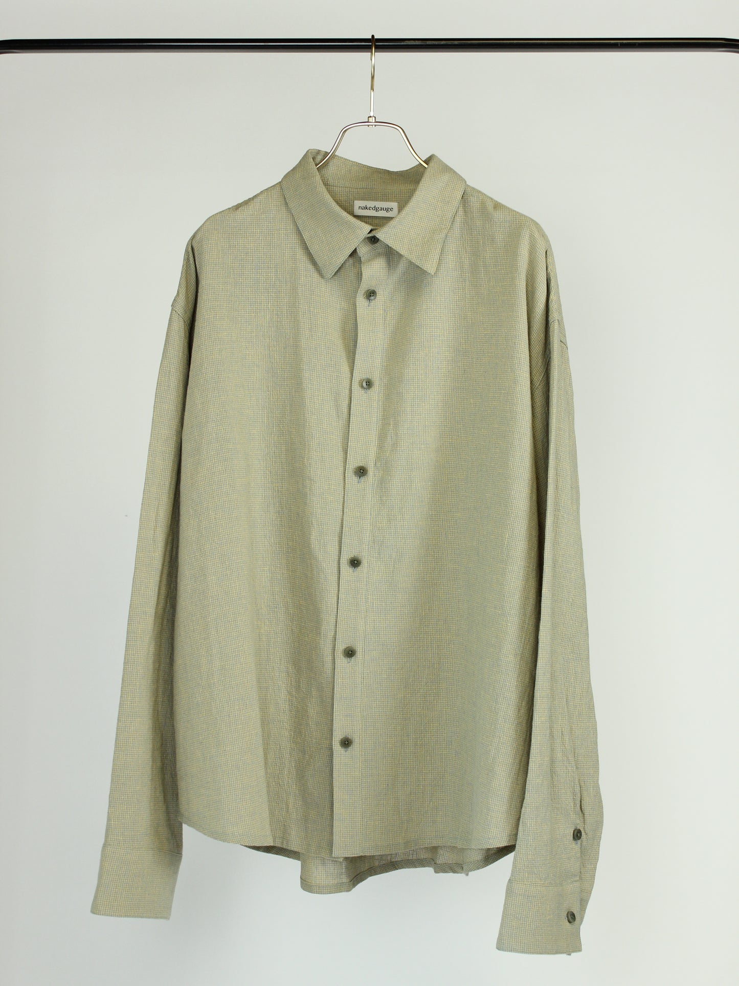 錆染 LINEN COTTON RANDAM COLOR HOUNDSTOOTH SHIRT LS, 錆/YLW x B.GRAY