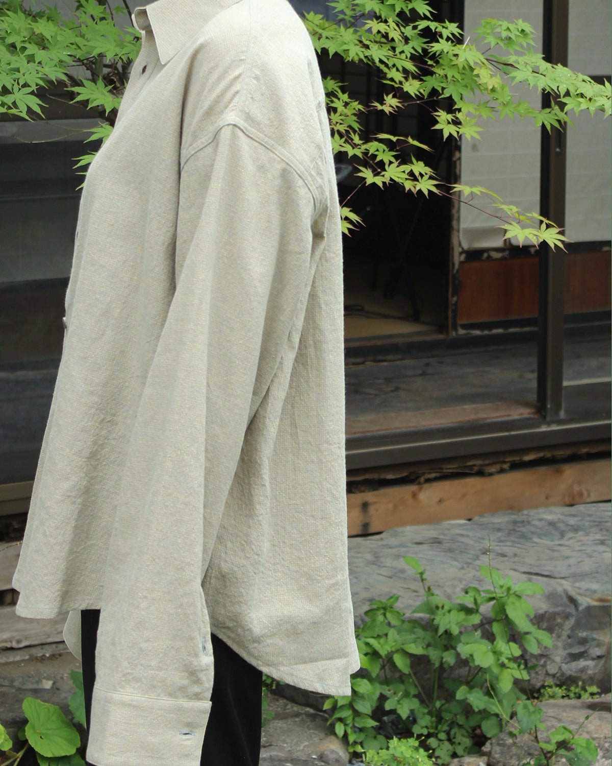 【nakedgauge】LINEN COTTON RANDAM COLOR HOUNDSTOOTH SHIRT LS, YLW x B.GRAY