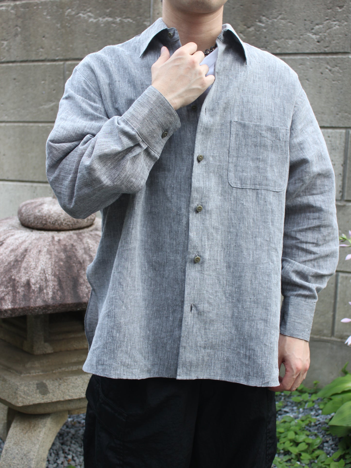 【nakedgauge】KHADIxLINEN REGULAR COLLER SHIRT, GRAY