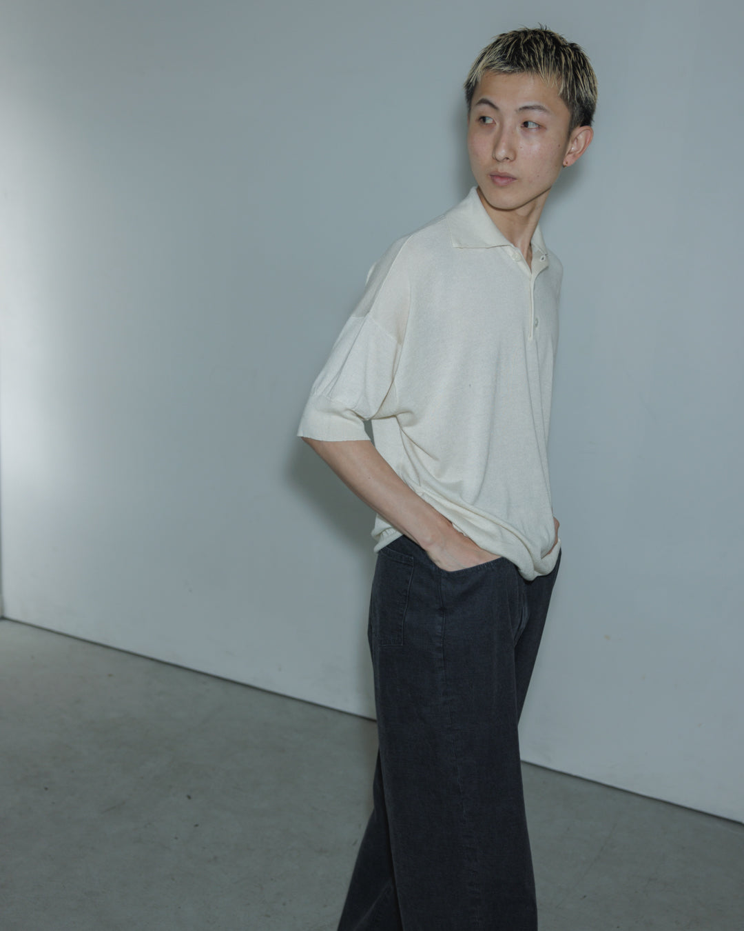 【house of naked】SILKxCASHMERE  80POLO SS, RAW WHITE