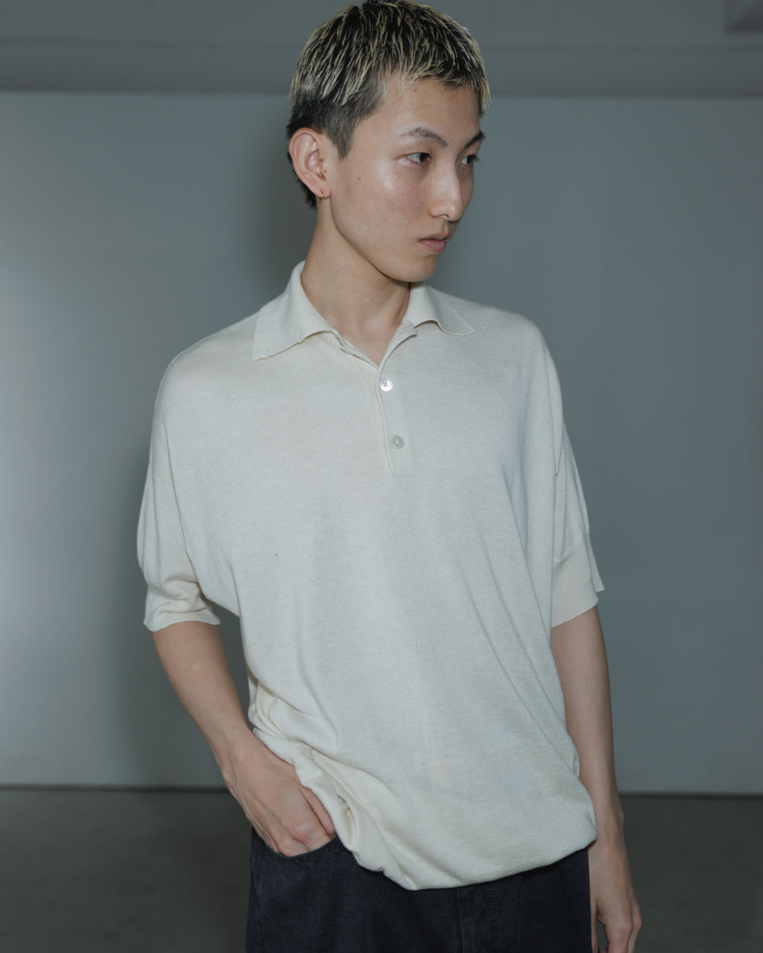 【house of naked】SILKxCASHMERE  80POLO SS, RAW WHITE