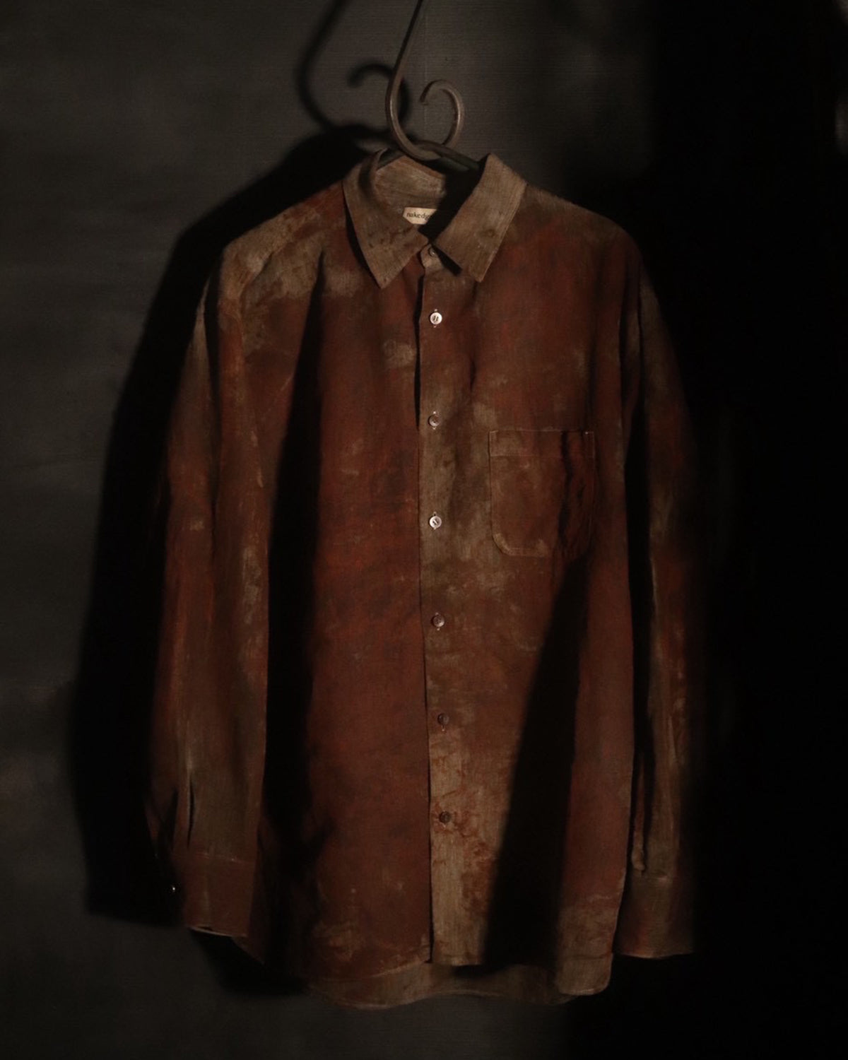 錆染 KHADIxLINEN REGULAR COLLER SHIRT, 錆/GRAY