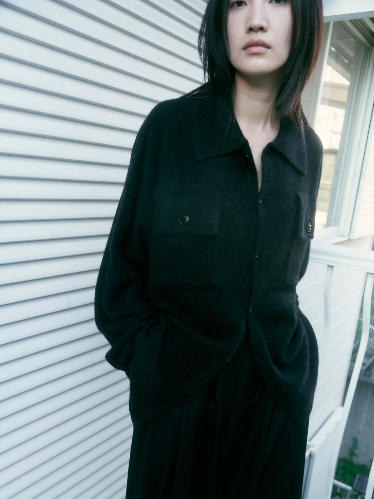 【nakedgauge】FOX KNITTING SHIRTS, BLACK