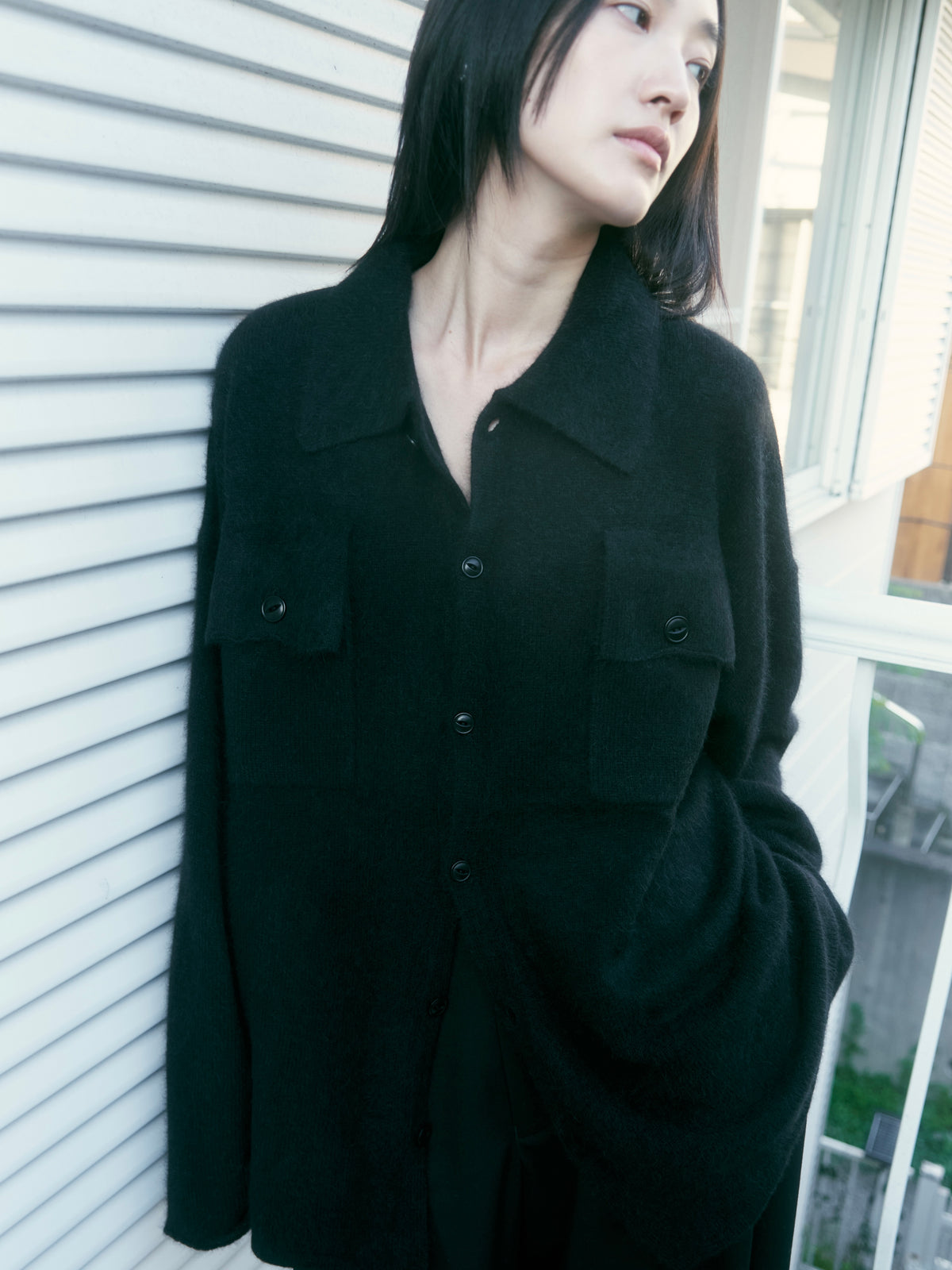 【nakedgauge】FOX KNITTING SHIRTS, BLACK