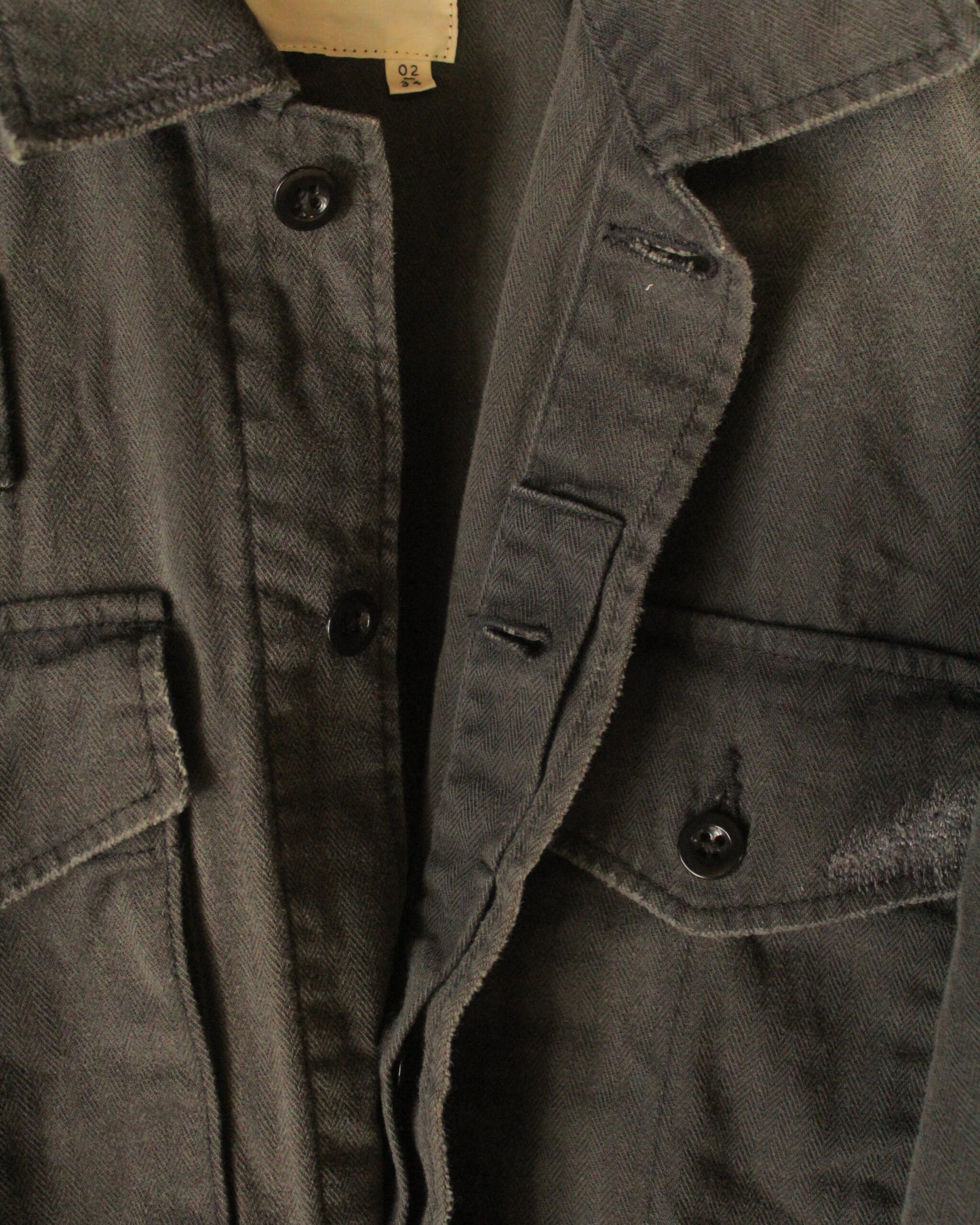 【ANACHRONORM】 REMAKED HERRINGBONE MILITARY SHIRTS JACKET, BLACK