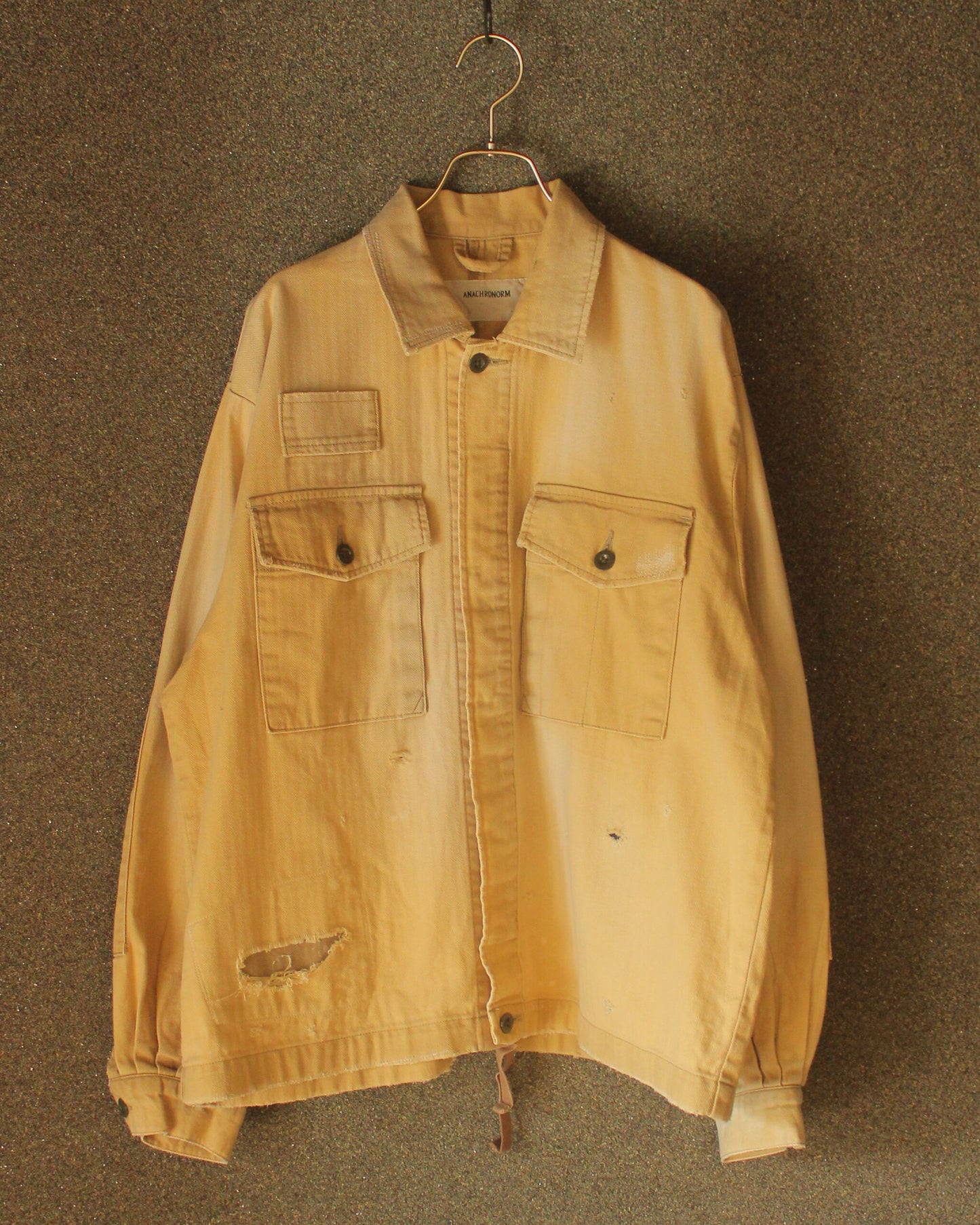 【ANACHRONORM】 REMAKED HERRINGBONE MILITARY SHIRTS JACKET, KHAKI