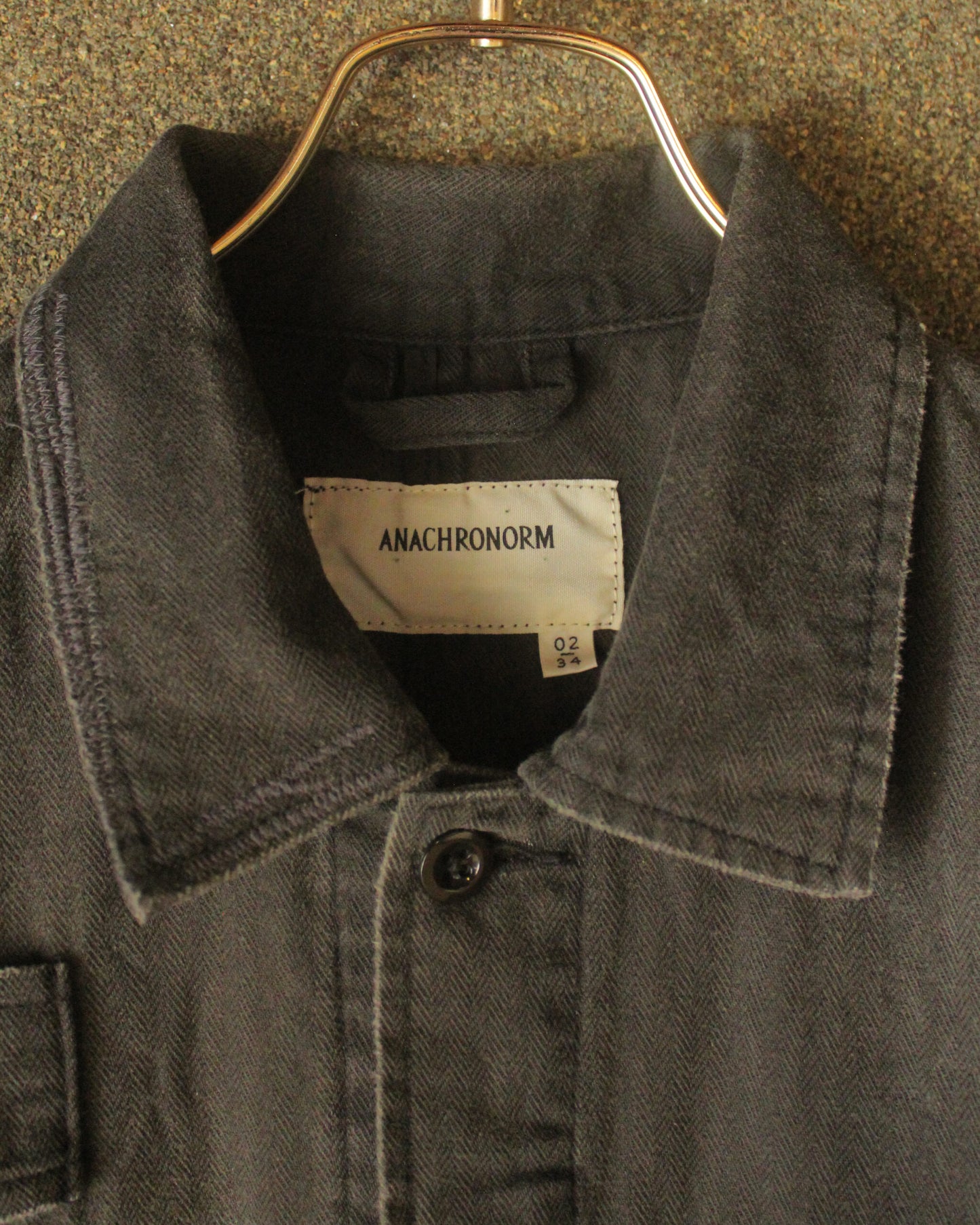 【ANACHRONORM】 REMAKED HERRINGBONE MILITARY SHIRTS JACKET, BLACK