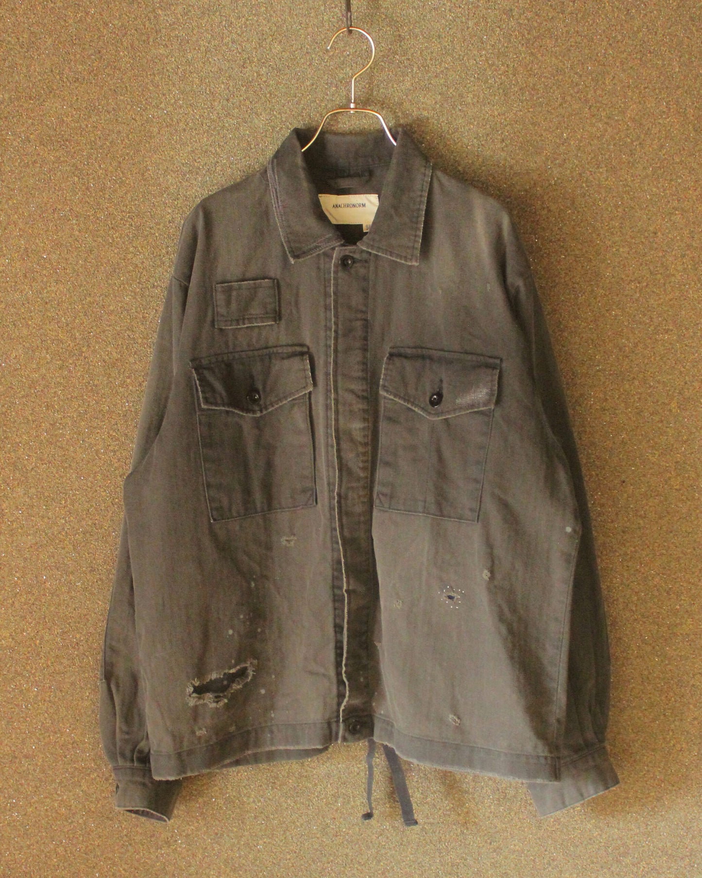 【ANACHRONORM】 REMAKED HERRINGBONE MILITARY SHIRTS JACKET, BLACK