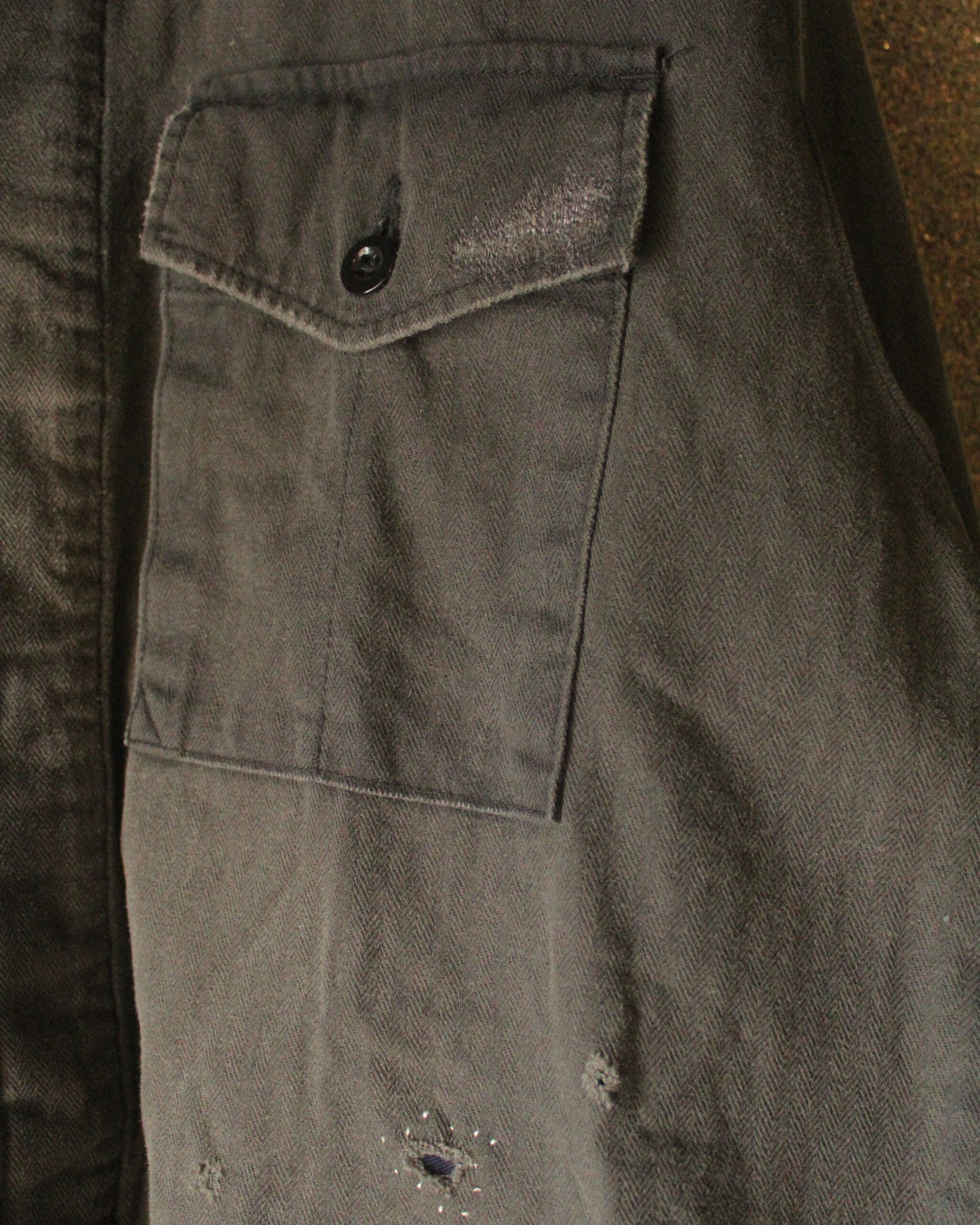 【ANACHRONORM】 REMAKED HERRINGBONE MILITARY SHIRTS JACKET, BLACK