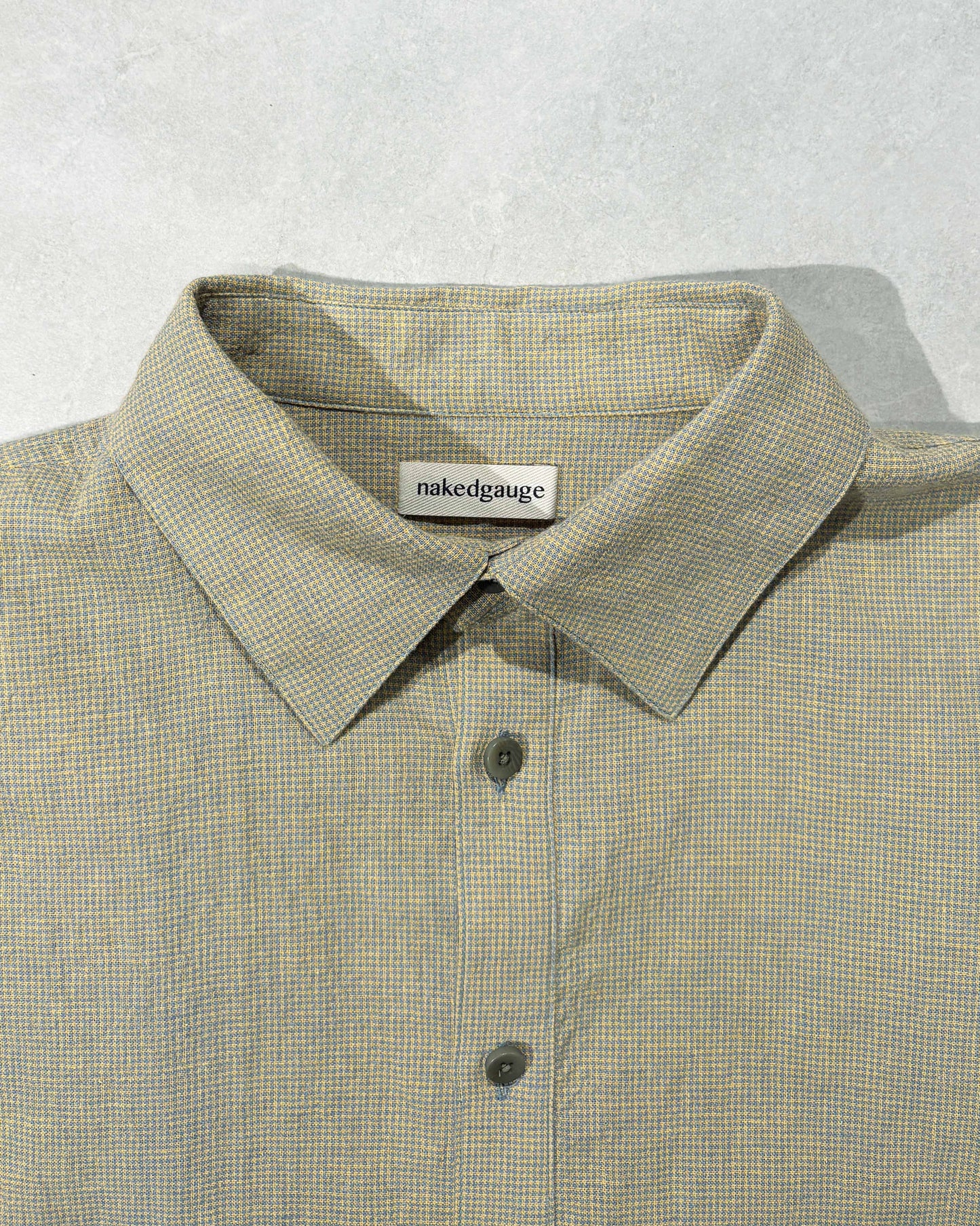 【nakedgauge】LINEN COTTON RANDAM COLOR HOUNDSTOOTH SHIRT LS, YLW x B.GRAY
