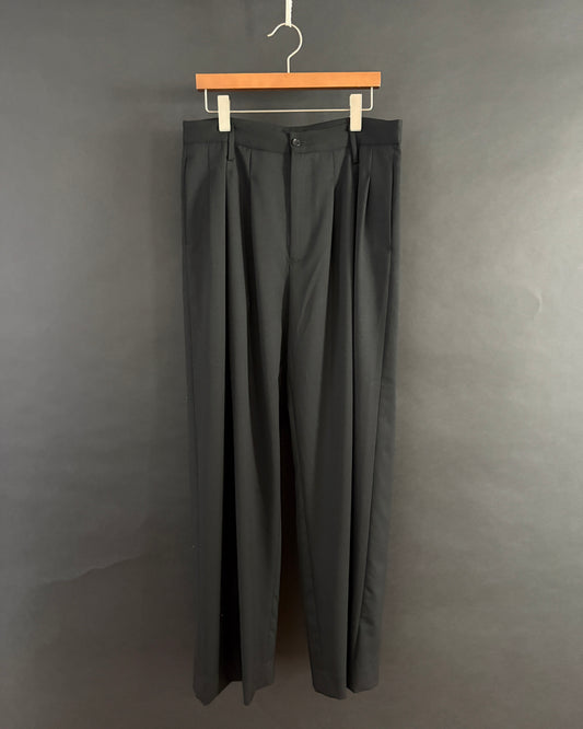 【nakedgauge】WOOL GABARDINE 3PLEAT WIDE SLACKS, BLACK