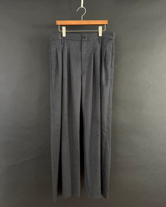 【nakedgauge】WOOL GABARDINE 3PLEAT WIDE SLACKS, CHARCOAL GRAY