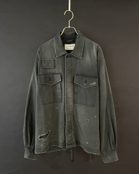 【ANACHRONORM】 REMAKED HERRINGBONE MILITARY SHIRTS JACKET, BLACK