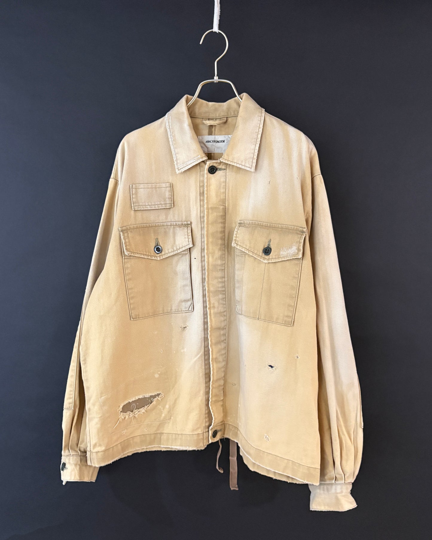 【ANACHRONORM】 REMAKED HERRINGBONE MILITARY SHIRTS JACKET, KHAKI