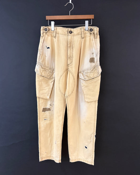 【ANACHRONORM】 REMAKED HERRINGBONE COMBAT CARGO TROUSERS, KHAKI