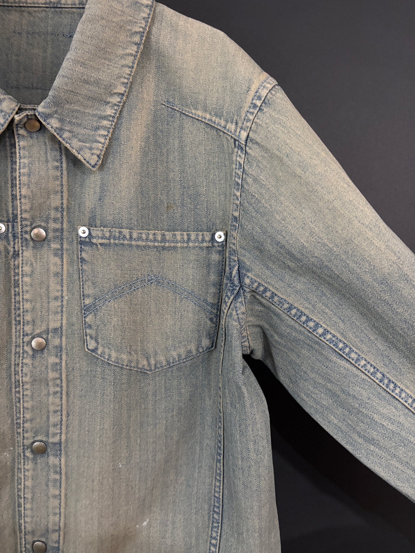 【ANACHRONORM】HERRINGBONE DENIM JACKET, INDIGO×BROWN